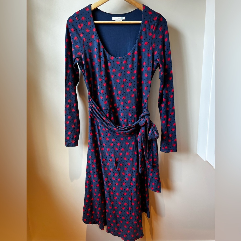 BODEN Dress Faux Wrap Jersey Floral Stretch Comfy Modest Fall Blue Girly 8 R